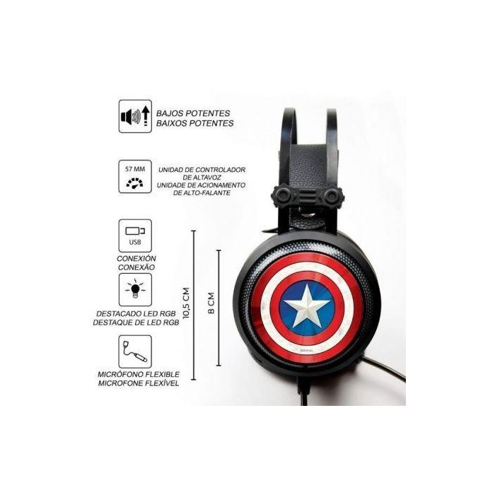 Auriculares Gaming con Micrófono Marvel Captain America 001/ USB 1 Auriculares Gaming con Micrófono Marvel Captain America 001/ USB 1