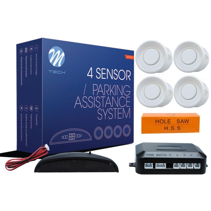 M-Tech Sensores de Aparcamiento CP4 con Pantalla Digital LED y 4 Sensores - Blanco