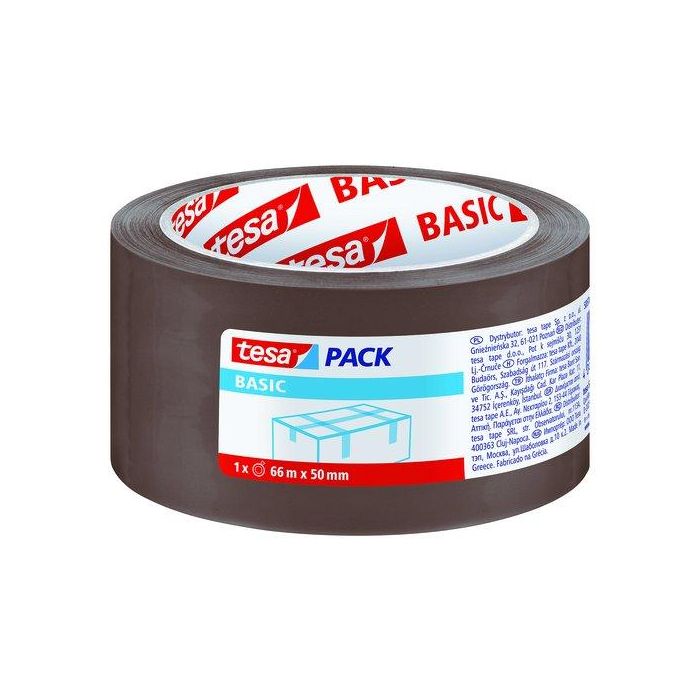 Tesa Cinta Adhesiva de Embalaje Marrón Basic 66 m x 50 mm para Precintado Seguro, Adhesivo sin Disolventes
