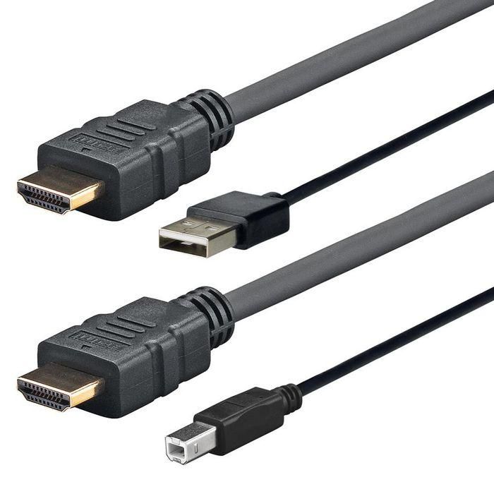 Vivolink Cable HDMI + USB-A a HDMI + USB-B, 2.0m, Negro. Ultra flexible para monitores interactivos y pantallas táctiles.