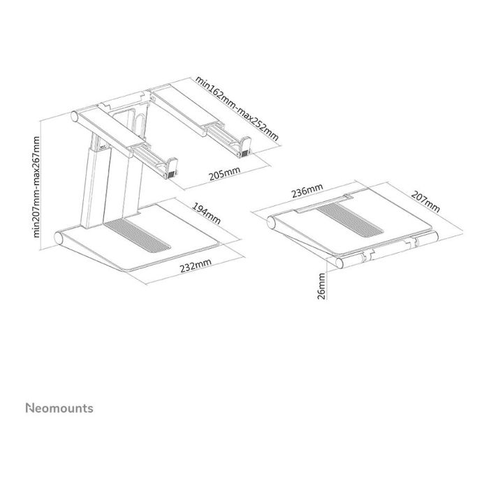 Neomounts NSLS200 Soporte Plegable para Portátil 10-17", Máx 5 kg, Plata