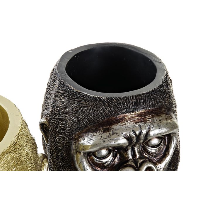 DKD Home Decor Figura Gorila Dorado y Plateado Resina 24.5 x 18.5 x 20 cm (2 Unidades) 2