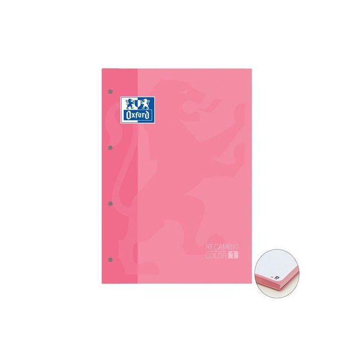 Recambio Oxford School Color 1 Encolado A4+ 80H 90Gr 4 Taladros Cuadric.5X5 Rosa Chicle (1 Color De Recuadro) (Set de 5)