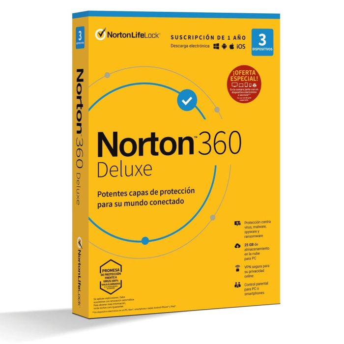 Norton Antivirus Norton 360 Deluxe - Protección en tiempo real, Secure VPN, Control parental - 25 grb Español 1 0 Norton Antivirus Norton 360 Deluxe - Protección en tiempo real, Secure VPN, Control parental - 25 grb Español 1 0