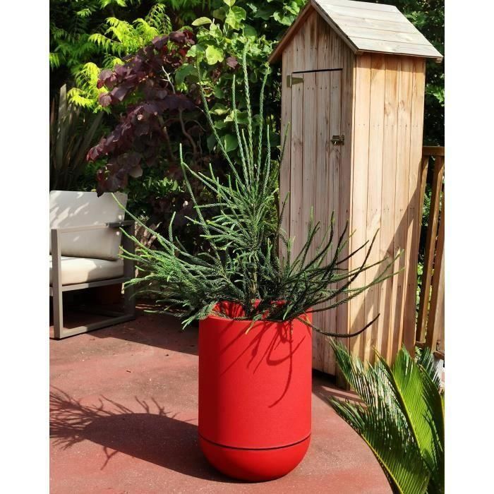 Jardinera - RISS - RIVIERA GRANIT TULIPE - Plástico - Diámetro 50 cm - Rojo 2