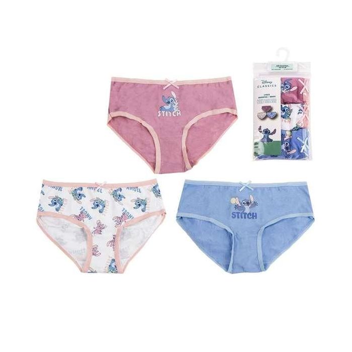 Cerdá Pack de 3 Braguitas para Niña Stitch Single Jersey, Multicolor, de 6 a 8 años 1