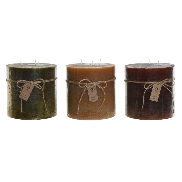 DKD Home Decor Vela Cera Colección Básicos 1300g, 120 Horas, Surtido Mostaza Verde Burdeos - Pack 6 Unidades (15x15x15 cm)