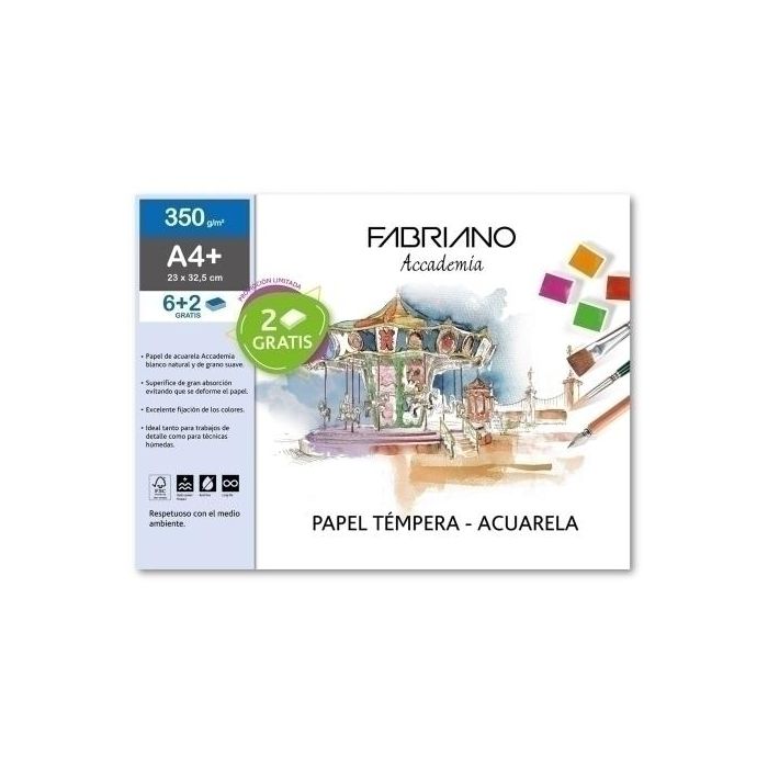 Laminas Acuarela Fabriano A4+ 24X32Cm 350 Gr. Bolsa De 6
