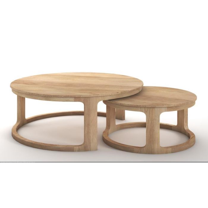 DKD Home Decor Nac nat Mesa Centro Moderno 90x90x45 cm Mango Set 2 Piezas