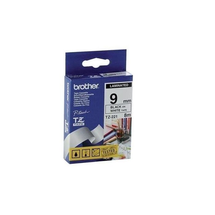 Brother Black on White Gloss Laminated Tape, 9mm 1