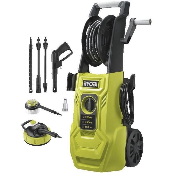 Limpiador de alta presión 2000 W 150 barras 450 L - Flexible 8m, carrete, tanque de 0.9 L, Lancas (Vario -Turbo), Pincel giratorio Limpiador de alta presión 2000 W 150 barras 450 L - Flexible 8m, carrete, tanque de 0.9 L, Lancas (Vario -Turbo), Pincel giratorio