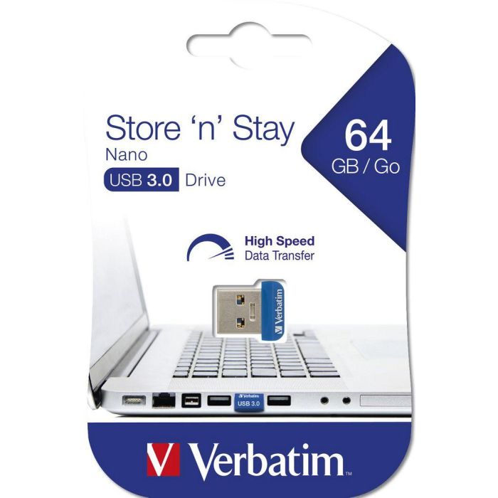 Verbatim Pendrive Nano Store'N'Stay 64 grb Super Speed Usb 3.0 Azul 4 Verbatim Pendrive Nano Store'N'Stay 64 grb Super Speed Usb 3.0 Azul 4