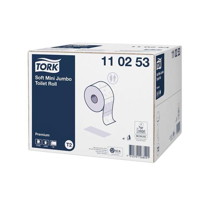 Tork Papel Higiénico Premium Suave Mini Jumbo 2 Capas Rollo 170M Blanco Pack -12U- Tork Papel Higiénico Premium Suave Mini Jumbo 2 Capas Rollo 170M Blanco Pack -12U-