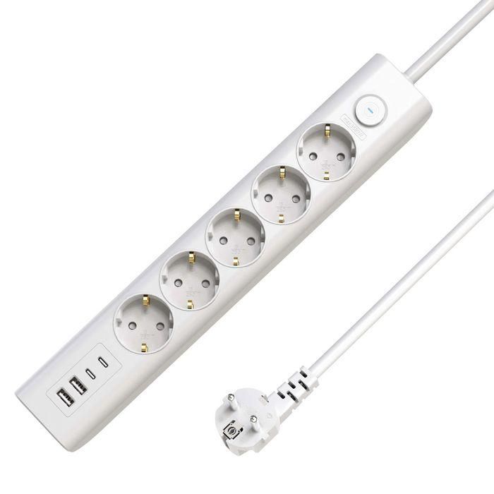 MicroConnect 5-way USB Schuko Power Strip on/off switch 1.5M, White MicroConnect 5-way USB Schuko Power Strip on/off switch 1.5M, White