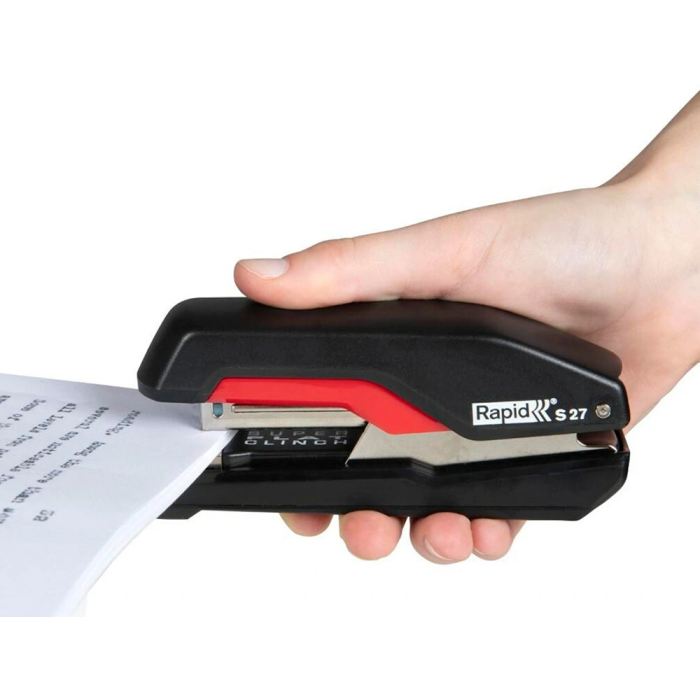 Rapid Grapadora S27 Fullstrip Plástico, Capacidad 30 Hojas, Usa Grapas 24/6 y 26/6, Color Negro/Rojo 2