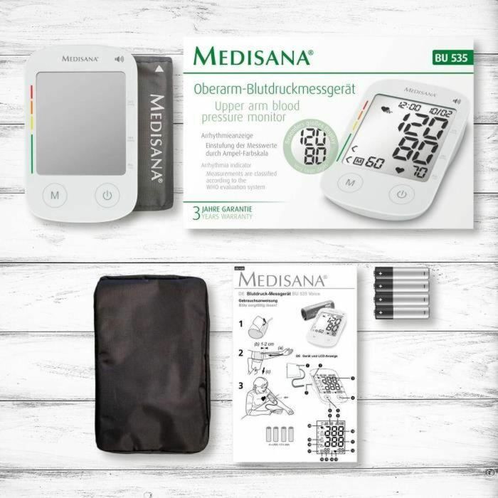 Medisana BU 535 Tensiómetro parlante con 6 idiomas, pantalla grande, dígitos XXL, medición de arritmias y 240 memorias 1