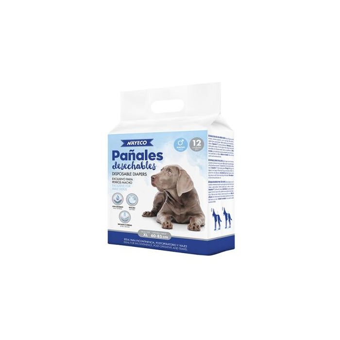 Nayeco Pañal para Perro Macho Talla XL (60-85 cm) - 12 Unidades - Absorción Máxima, Ajuste Perfecto Nayeco Pañal para Perro Macho Talla XL (60-85 cm) - 12 Unidades - Absorción Máxima, Ajuste Perfecto