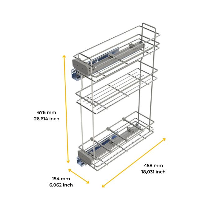 Emuca Botellero extraíble SupraMax con cierre suave, lateral izquierdo, 3 bandejas, módulo 200mm, Acero, Cromado 6