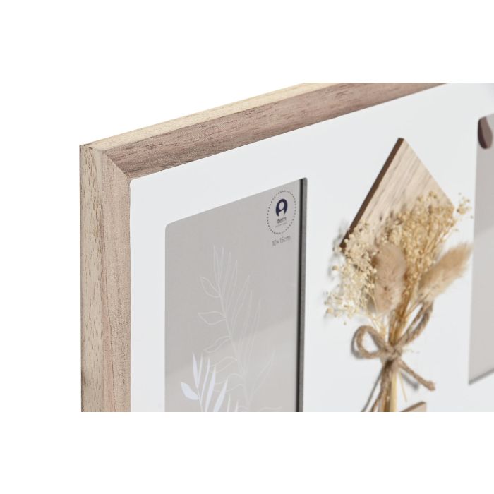 DKD Home Decor Marco Multifoto Shabby de Paulownia y Cristal para varias fotos, Colores Natural y Blanco, 39 cm Ancho x 22 cm Alto x 1.2 cm Fondo 1