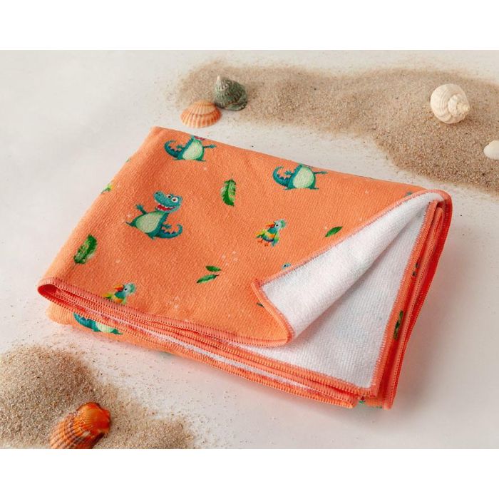 KioKids Toalla de Playa y Piscina Microfibra Secado Rápido Súper Absorbente Estampado Cocodrilo 75x150 cm Naranja con Bolsa Bebé
