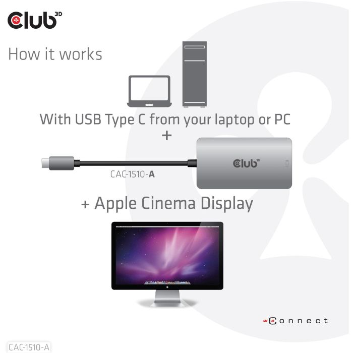 Club3D Adapter USB 3.2 Typ C > DVI-D HDCP Off activo St/Bu 4 Club3D Adapter USB 3.2 Typ C > DVI-D HDCP Off activo St/Bu 4
