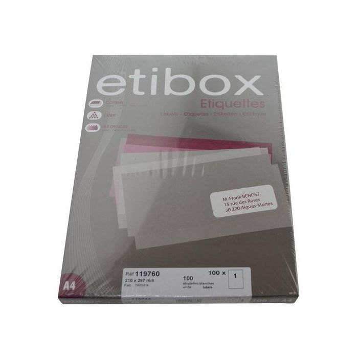 Etiquetas Adh.Impr. A4 Blanca Caja 100H C.Rectos 210X297 Mm 100 Uds.