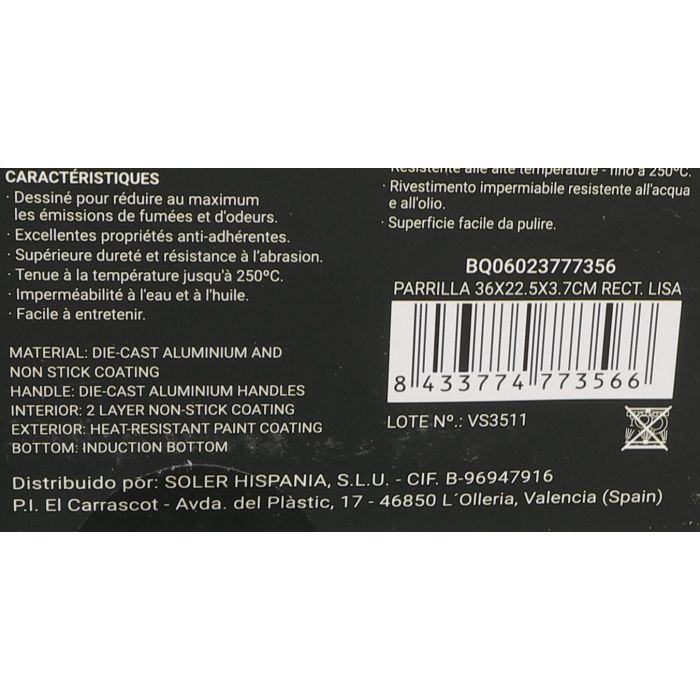 Parrilla rectangular lisa Quttin 36 x 22.5 x 3.7 cm (6 Unidades) 7