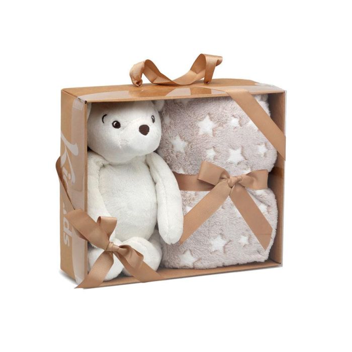 Oso De Peluche Blanco Con Mantita De Estrellas 3