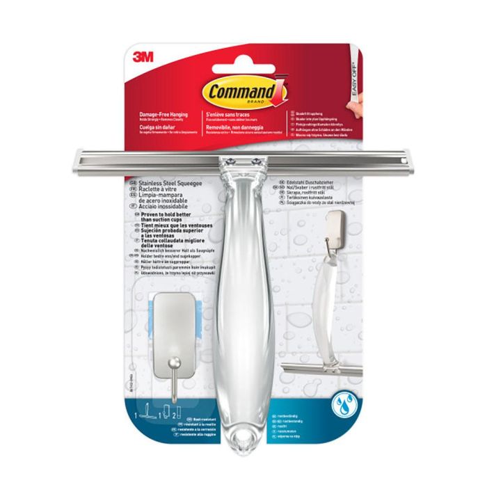 Command bath32 Limpiamamparas con Gancho, Acero Inoxidable, Níquel Satinado, 1 ud + 2 Tiras