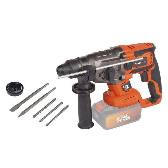 Hammer de broma inalámbrica 40V 5J SDS -Plus sin escobillas + 5 Accesorios - Dual Power PowDP15680 - Entregado sin batería o cargador 1 Hammer de broma inalámbrica 40V 5J SDS -Plus sin escobillas + 5 Accesorios - Dual Power PowDP15680 - Entregado sin batería o cargador 1