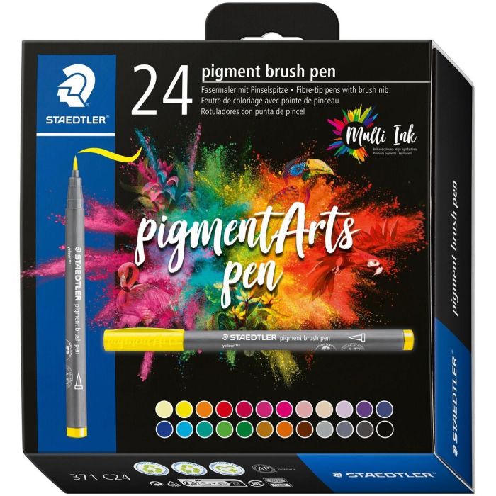 Rotulador Fibra Staedtler Pigment Arts Pen Punta Pincel Estuche De 24