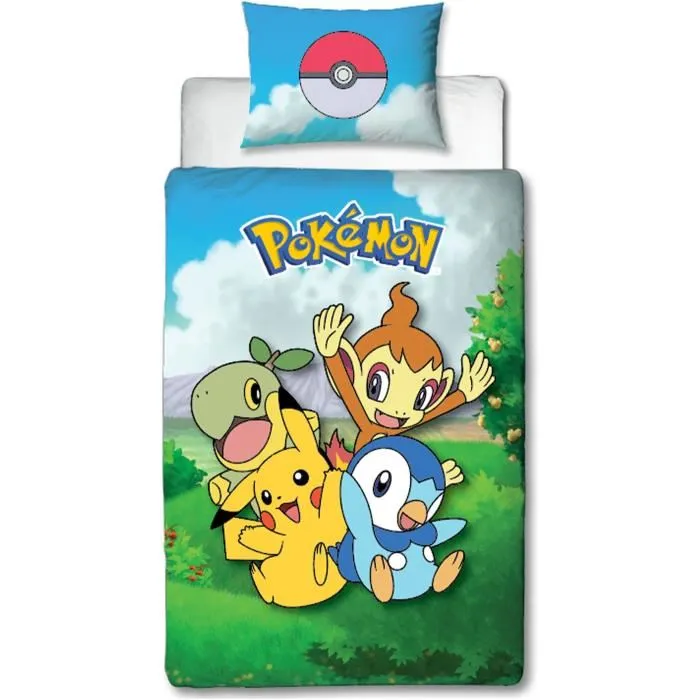 Pokemon POK3700891714341 Juego de Cama Reversible Pikachu y Amigos Microfibra 140x200cm + 63x63cm 2