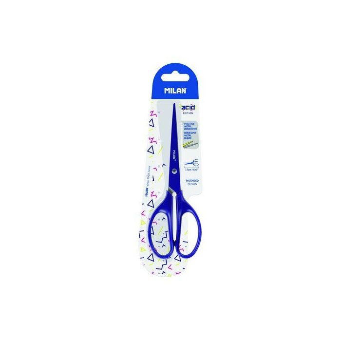 Milán Tijeras de oficina Acid Azul 17cm - Cuchilla de acero inoxidable, mango simétrico
