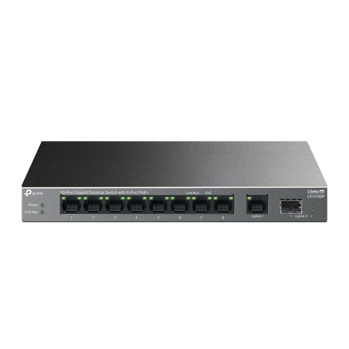 TP-Link LS1210GP Switch Gigabit 10 Puertos (8x PoE+ 61W, Puerto SFP, Extensión PoE 250m, Aislamiento, Silencioso)
