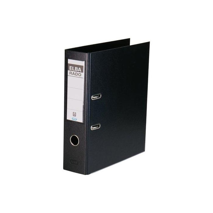 Elba Archivador de Palanca Cartón Forrado DIN A4 Negro Lomo 80 mm, 2 anillas de 75mm con Rado