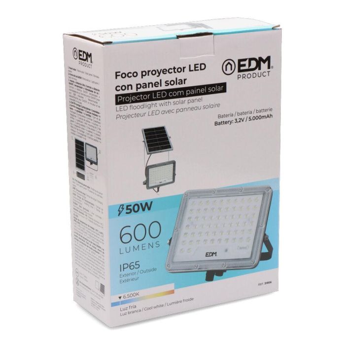 Foco proyector solar slim 50w 600lm 6.500k edm 4