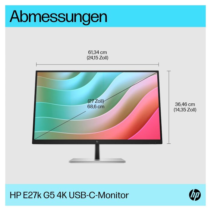 HP E27k G5 68,6cm/27" 4K UHD IPS 3840x2160 5ms 60Hz HDMI DisplayPort USB-C Negro/Plata 5