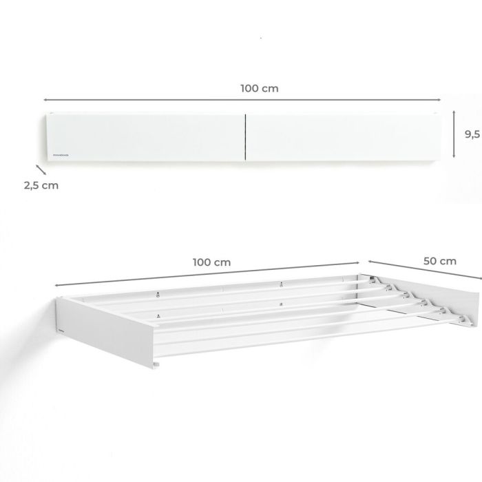 Tendedero de Pared Plegable Extensible Retráctil Dryva 100 InnovaGoods 5 Tendedero de Pared Plegable Extensible Retráctil Dryva 100 InnovaGoods 5