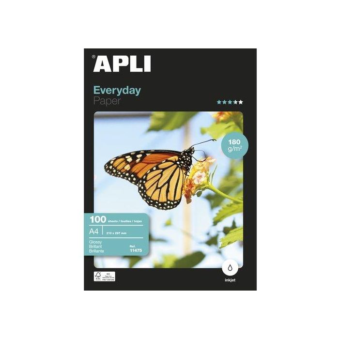 Apli Papel Fotográfico Everyday A4 180 gr Brillo Paquete 100H para Impresoras Inkjet
