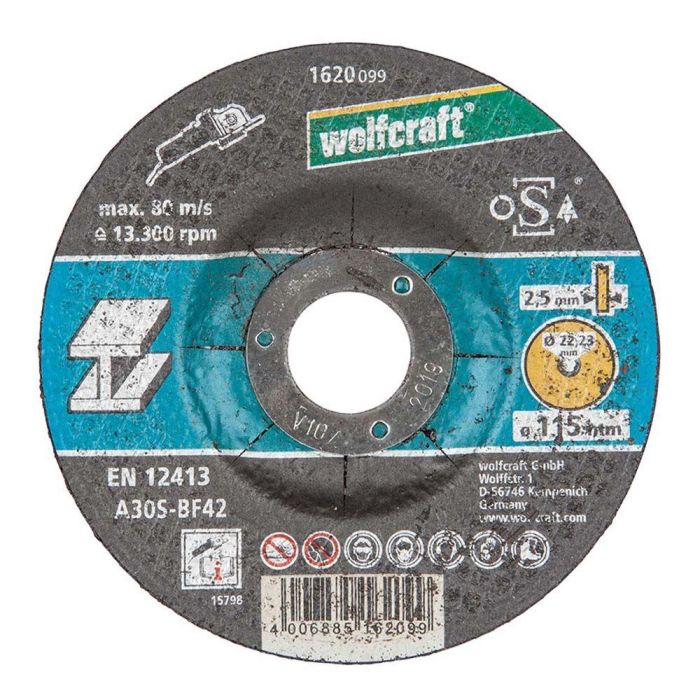 Wolfcraft Disco de corte abombado para metal Ø115 x 2,5 x 22,23 mm profesional y doméstico Wolfcraft Disco de corte abombado para metal Ø115 x 2,5 x 22,23 mm profesional y doméstico
