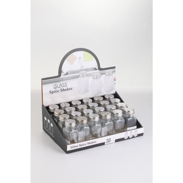 DKD Home Decor Salero Basicos Transparente de Cristal y Acero Inoxidable, 70ml, 4x4x9 cm, Pack 24 Unidades
