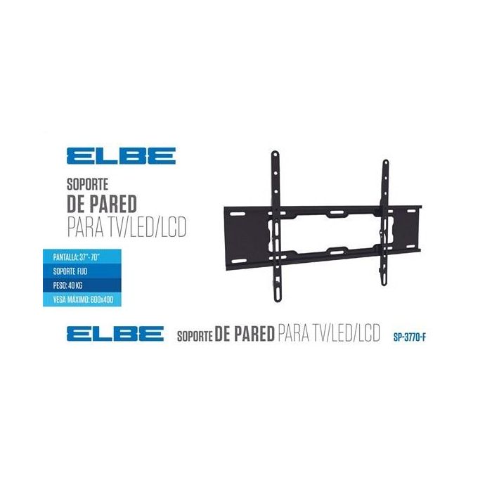 Soporte de Pared Fijo ELBE SP-3770-F para TV 37'-70' (Max. 40Kg) - Compatible VESA, Negro 1 Soporte de Pared Fijo ELBE SP-3770-F para TV 37'-70' (Max. 40Kg) - Compatible VESA, Negro 1