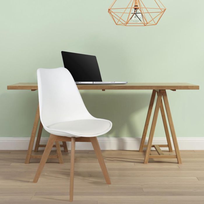 Home Deco Factory Silla Acolchada Blanca COPENHAGUE, Diseño Escandinavo Beech Tulipa Charles Eames, Patas de Madera de Haya, Asiento Acolchado 5 Home Deco Factory Silla Acolchada Blanca COPENHAGUE, Diseño Escandinavo Beech Tulipa Charles Eames, Patas de Madera de Haya, Asiento Acolchado 5