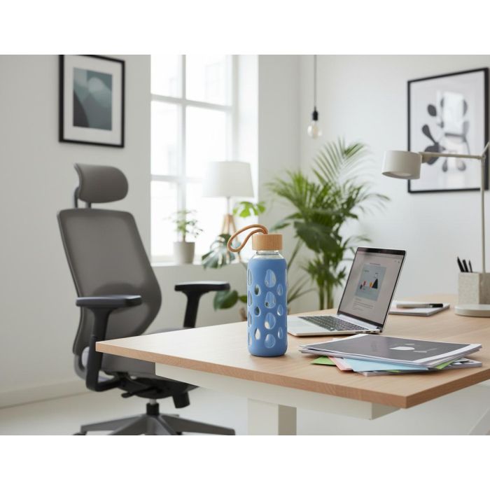 Inde Botella de Agua de Vidrio y Silicona 400 ml con Dimensiones 6x6x20 cm 12