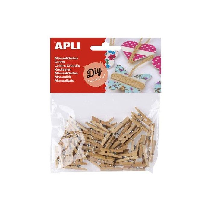 Pinzas Apli Mini 25X3 Madera Natural Bolsa De 45 (Set de 5)
