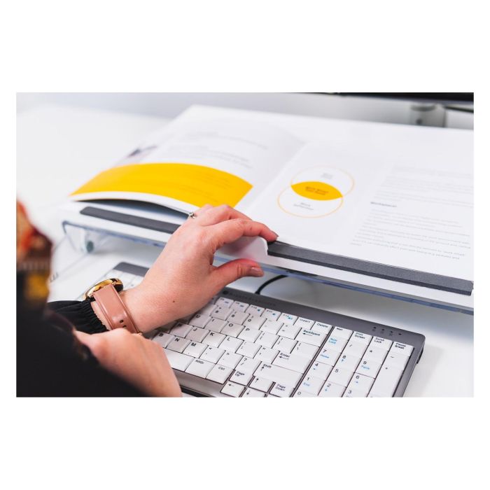 BakkerElkhuizen 630N Soporte para documentos FlexDesk con ajuste de altura, Transparente, Blanco, 110 - 180 mm 3