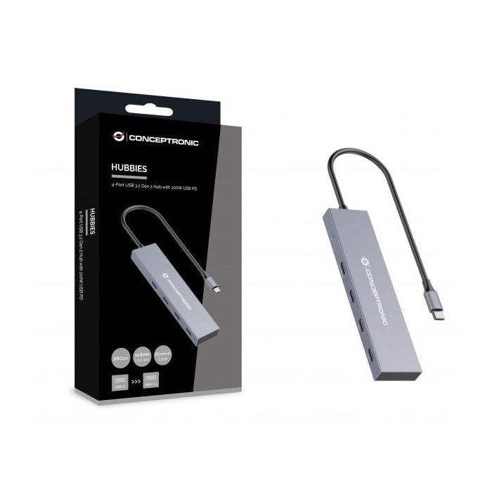 CONCEPTRONIC HUB USB 3.2 HUBBIES14G 4 PUERTOS USB-C 100W PD CARCASA DE ALUMINIO 1
