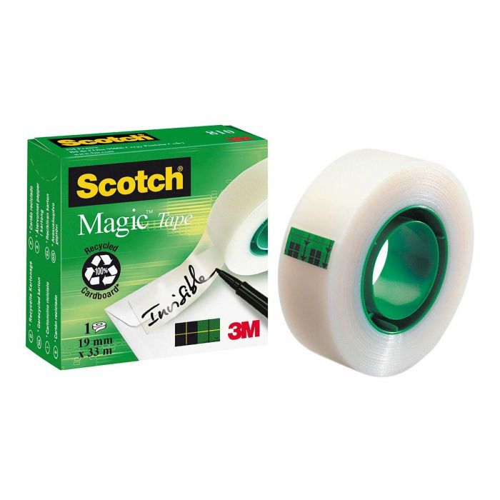 Cinta Adhesiva Scotch Magic Transparente Blanco 19 mm x 33 m (12 Unidades) 1