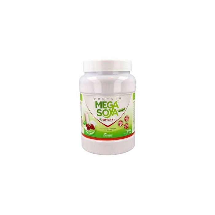 Protein Mega Soya Proteína de Soja Aislada Nata-Fresa 1Kg. Complemento Vegano con Vitaminas y Enzimas Digestivas