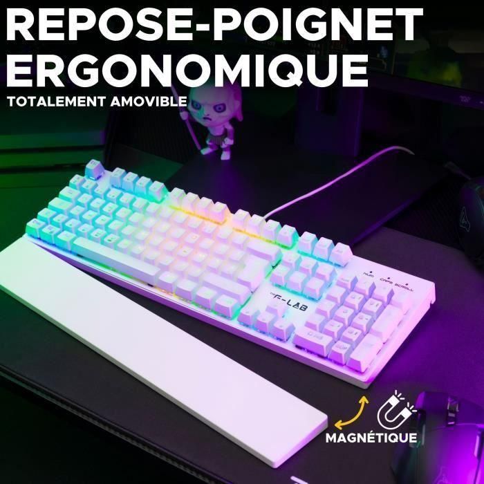 Teclado Gaming - The G-Lab - KEYZ RUBIDIUM - Mecánico (Interruptor Rojo) - Reposamuñecas - RGB - Con Cable - Azerty - Blanco 4